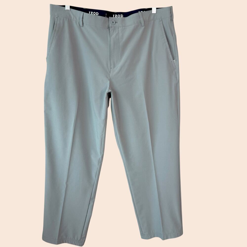 IZOD Mens Casual Golf Pants Straight Fit Size 40X30 Swingflex Stretch Gray